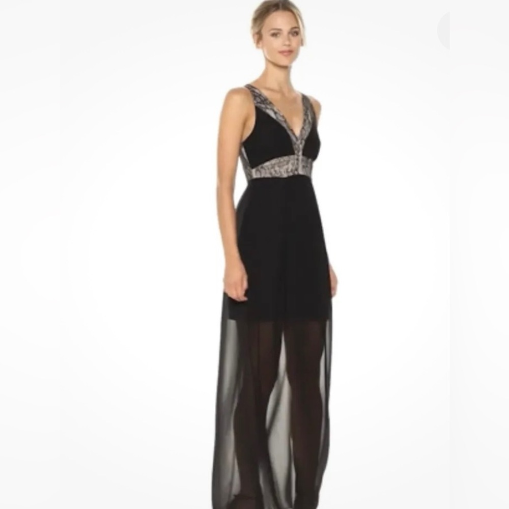 BCBGENERATION dress size 4 black tan lace panels long maxi party cocktail - Picture 6 of 14